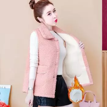 Плюс бархатный утолщенный искусственный овечий бархатный жилет женский осенне-зимний корейский стиль свободная верхняя одежда модный теплый жилет XL зелёный