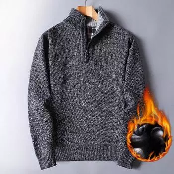 Плюс бархатный утолщенный осенне-зимний мужской вязаный свитер на молнии свободная трикотажная рубашка куртка XXXL синий