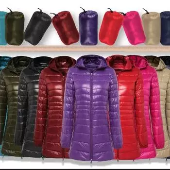 Плюс Длинный Пуховик Женский Зимний Ультра Легкий Пуховик Женский с Капюшоном Пуховик Женский Большой Размер Пальто XS