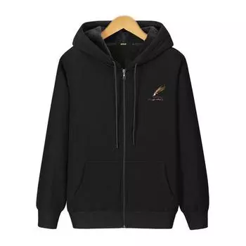 Plus Fat Plus Size Мужской свитер с капюшоном на молнии Кардиган Fat Loose Casual Толстая хлопковая куртка Plus Velvet Осень и зима 6XL чёрный