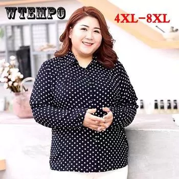 Plus Fertilizer Шифон больших размеров для женщин среднего и пожилого возраста, весенне-летняя модная футболка с длинными рукавами, верхняя женская нижняя рубашка XXXXXXXXL чёрный