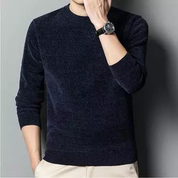 Plus Fleece Men s Autumn and Winter Warmth Solid Color Round Neck Thickened Inner Middle-aged Bottoming Shirt Men XXXXL чёрный