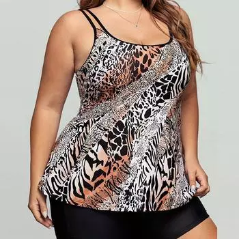 Плюс леопардовый танкини с принтом из двух частей купальник женский с высокой талией большой размер купальники XL