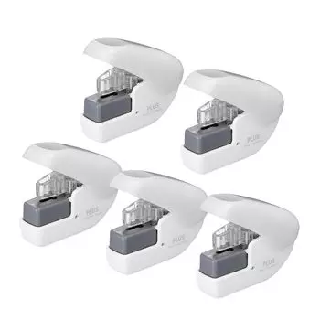 Plus Needleless Stapler Paper Clinch Mini White Set of 5