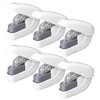 PLUS Plus Needleless Stapler Paper Clinch Compact White Set of 6 SL-106NB 31-1226