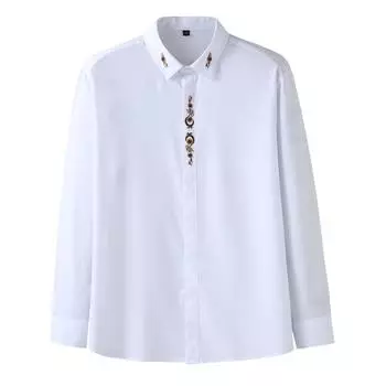 Плюс размер 10xl Рубашка с длинными рукавами Мужская деловая повседневная рубашка больших размеров с вышивкой 10XL/225 белый