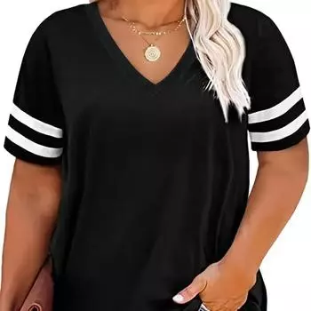 Плюс размер 1XL-8XL женская повседневная футболка с V-образным вырезом и короткими рукавами однотонная свободная футболка спортивная верхняя одежда для активного отдыха женская одежда S