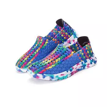 Плюс Размер 41 Женская обувь Летние туфли на плоской подошве Женские мокасины Женские повседневные туфли на плоской подошве из тканого материала Дышащие кроссовки Slip On Красочные Mujer 4.5