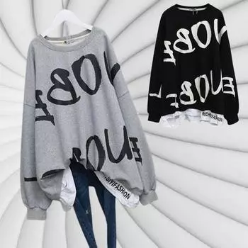 Плюс размер 4XL женская футболка с надписью весна-осень женские повседневные футболки с длинным рукавом корейский стиль топы M серый