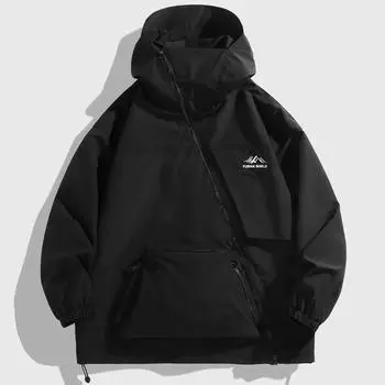 Плюс размер 5XL-12XL Пальто большого размера для мужчин Верхняя одежда Модная ветровка с длинным рукавом Мужские куртки с капюшоном 5XL чёрный