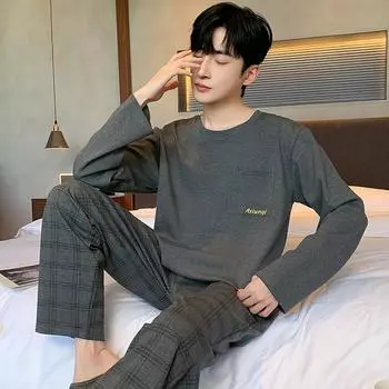 плюс размер 5XL 6XL полосатый пижамный комплект для отдыха для мужчин весна осень хлопок пижамы для мальчиков с длинным рукавом пижамы комплекты домашняя одежда верхняя одежда L серый