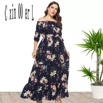 Плюс размер 5xl в богемном стиле, женское сексуальное длинное платье с принтом, женские платья с оборками и вырезом на шее XL