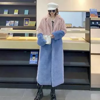 Плюс размер 5XL зимнее теплое женское контрастного цвета норка искусственный мех плюс размер шуба с отложным воротником зимнее меховое женское длинное пальто S красный/чёрный