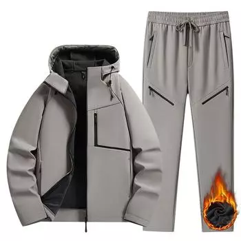 Плюс размер 6xl 5xl мужской толстый флисовый подкладочный костюм с капюшоном мужская куртка брюки комплект из 2 предметов спортивные костюмы L хаки