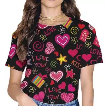Плюс размер 6xl летняя женская футболка с круглым вырезом и цифровым принтом в виде букв Love с коротким рукавом женская футболка 6XL