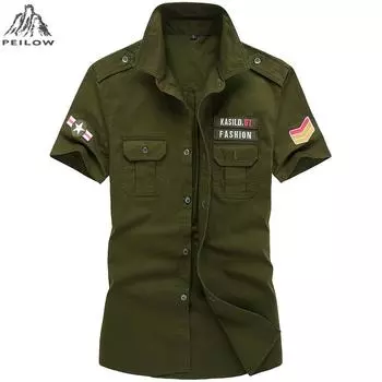 Плюс размер 6xl Мужская рубашка пилота с коротким рукавом Лоскутные карманные рубашки Мужские армейские военные рубашки Мужские M синий