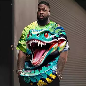 Плюс размер 7XL модная, персонализированная, модная мужская повседневная футболка с короткими рукавами и круглым вырезом с принтом 3D Red Eye Snake Series 7XL