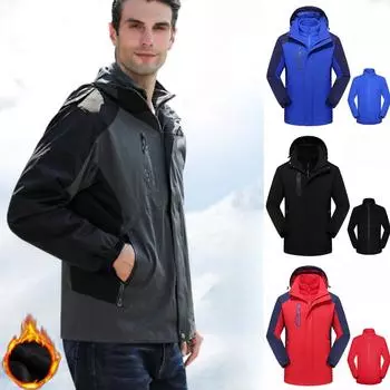 Плюс размер 8XL осенне-зимняя куртка три в одном для мужчин, ветрозащитная и водонепроницаемая теплая куртка с капюшоном из толстого бархата 8XL чёрный