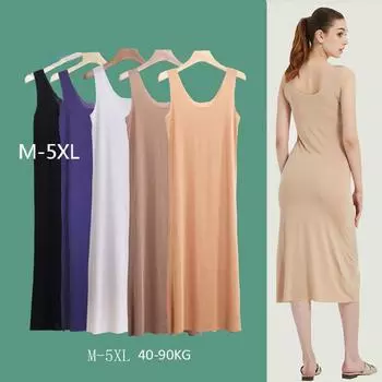 Плюс размер бесшовные полные платья-комбинации для женщин летние ледяной шелк крутая нижняя юбка нижнее белье без рукавов платье-комбинация M-5XL M