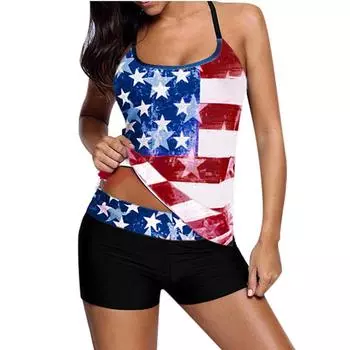 Плюс Размер Бикини Из Двух Частей Купальник Цветочный Принт Перекрестный Ремешок Холтер Танкини Комплект S разноцветный