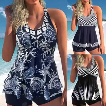 Плюс Размер Бикини Женщины Печати Лоскутная Пляжная Одежда Купальник Мода Из Двух Частей Комплект Бикини Лето Бразилия Push Up Купальник Biquini 0XL чёрный
