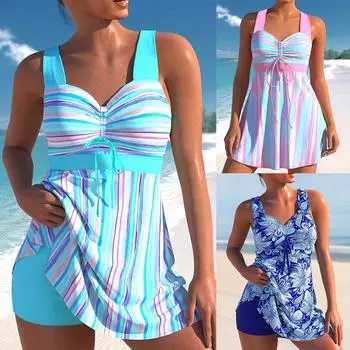 Плюс Размер Бикини Женщины Печати Лоскутная Пляжная Одежда Купальник Мода Из Двух Частей Комплект Бикини Лето Бразилия Push Up Купальник Biquini 0XL синий