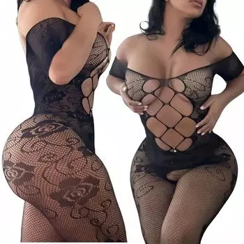 Плюс Размер Боди Костюм Чулки Секс Эротика Открытая промежность Тедди Белье С Прорезями Кукла Сетка Порно Сексуальные Костюмы S