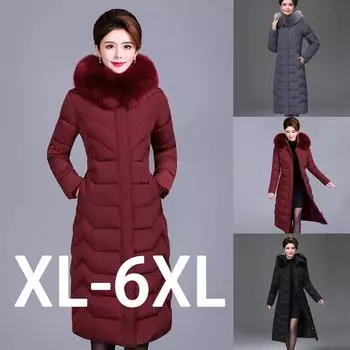 Плюс размер для людей среднего и пожилого возраста, плюс удобрения, плюс размер, хлопковая подкладка, куртка, женская зимняя длинная, выше колена, толстое пальто XL вино красного