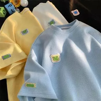 Плюс размер футболка женская летняя свободная футболка с коротким рукавом с медведем повседневные удобные спортивные топы M белый