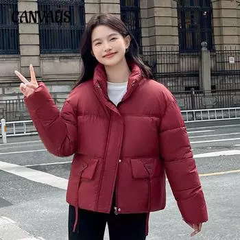 Плюс размер хлопковая куртка женская короткая стойка воротник модный темперамент однотонный кисточка холодный костюм утолщенный теплый M чёрный