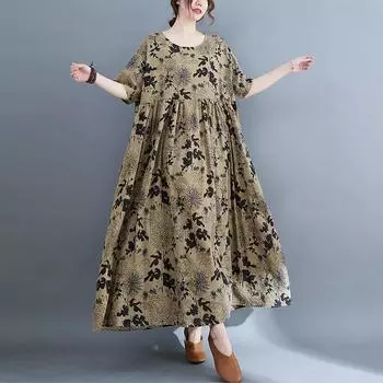 Плюс размер хлопок винтажный цветочный принт с длинным рукавом весна осень платья для женщин повседневное свободное элегантное платье пляжный халат Femme One Size