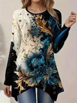 Плюс размер Элегантная повседневная женская футболка Модная свободная футболка Женская темпераментная футболка с длинным рукавом Праздничные выходные S