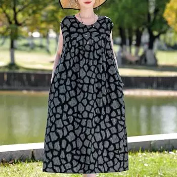 Плюс Размер Элегантное Женское Летнее Платье Повседневное Свободное Длинное Платье Женская Винтажная Одежда XL