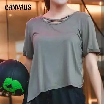 Плюс размер Йога Одежда Футболка Летний женский тренажерный зал с перекрестным галстуком Свободный спортивный топ для бега L жёлтый