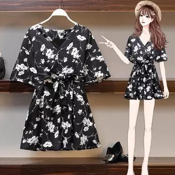 Плюс размер комплект из двух предметов костюм женский шифон Vinatge принт элегантное женское платье комплект женский летний костюм M белый