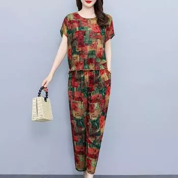 Плюс размер комплекты из двух предметов женские свободные элегантные брюки и блузка комплект XL