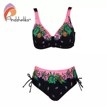 Плюс размер купальник из двух предметов с принтом пуш-ап комплекты бикини купальник для женщин сексуальный v-образный вырез летние пляжные купальные костюмы