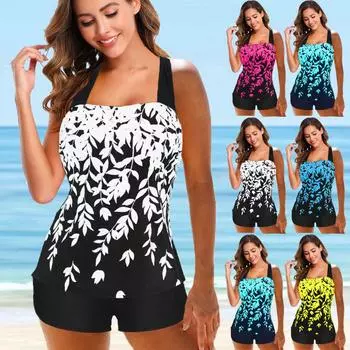 Плюс размер купальника женщин сплит печати сексуальное бикини комплект из двух частей танкини 2XL