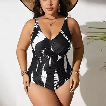 Плюс Размер Купальники Женщины 2024 Сексуальное Бикини Женский Купальник Цельный Купальник Танкини Большая Пляжная Одежда Купальные Костюмы Монокини 0XL чёрный