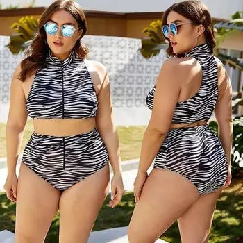 Плюс размер купальники женские сексуальные с принтом бикини большой раздельный купальник из двух частей с высокой талией купальный костюм 2XL-5XL 2XL