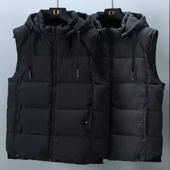 Плюс размер L-7XL осень зима мужской теплый жилет с капюшоном свободная повседневная безрукавка парка мужская верхняя одежда L чёрный