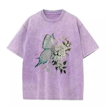 Плюс размер летние мужские и женские с одинаковым принтом бабочек, стираные футболки с короткими рукавами, футболки с короткими рукавами, футболки с логотипом Foreign Trade S серый