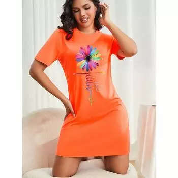 Плюс размер летний модный удобный красочный подсолнух с принтом в виде букв Женский Сарафан с круглым вырезом Мини-платье Повседневное платье Vestidos S