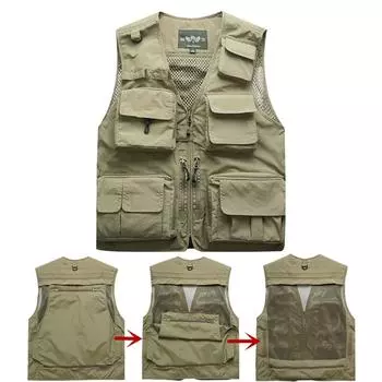 Плюс размер Летний мужской походный многофункциональный жилет для активного отдыха с несколькими карманами для скалолазания, треккинга, рыбалки, куртки без рукавов, быстросохнущий дышащий сетчатый жилет S флуоресцентный желтый