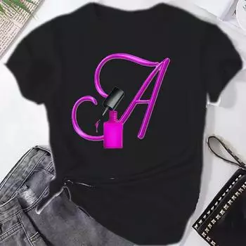 Плюс размер Maycaur Custom Name Letter Combination Fashion Women Футболка с буквенным шрифтом для ногтей ABCDEFG Топы с коротким рукавом S