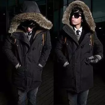Плюс размер меховой капюшон длинный водонепроницаемый ветрозащитный зимняя парка толстая мужская верхняя одежда куртка пальто большой размер XS хаки