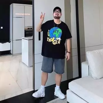Плюс размер модная мужская хлопковая футболка с короткими рукавами мужские свободные мужские модели мужская рубашка с пятиминутными рукавами Top Tide M