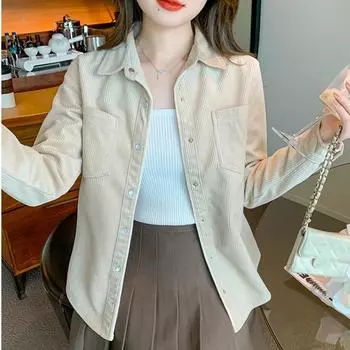 Плюс-размер модная повседневная свободная тонкая верхняя одежда с длинными рукавами женское универсальное вельветовое пальто с начесом S-3XL XL абрикосовый