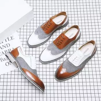 Плюс Размер Мужская мода Досуг Бизнес Кожаная обувь Персонализированная резьба Сращивание Формальная обувь 38 белый