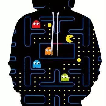 Плюс размер мужская яркая 3D принт повседневная свободная толстовка с длинным рукавом и капюшоном осень-зима милые персонажи нерегулярный узор S